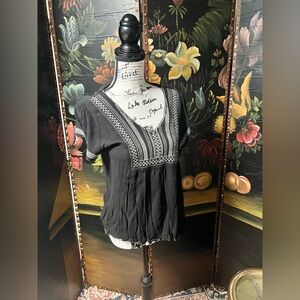 ONE WORLD Black Embroidered Blouse